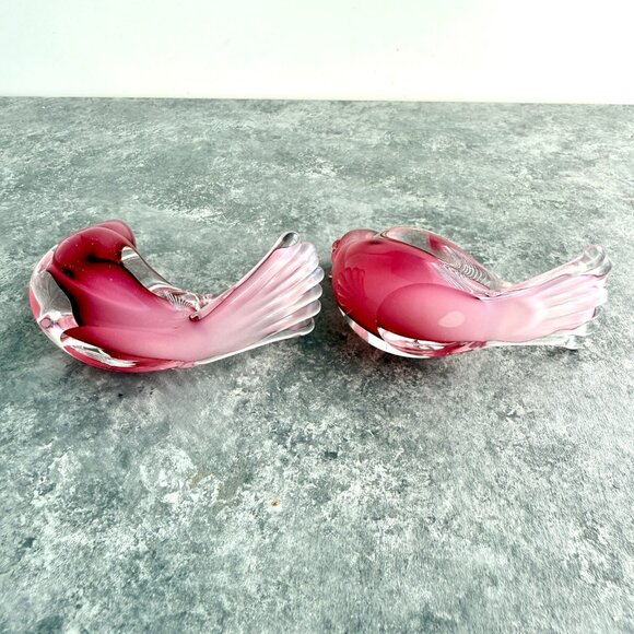 Vintage Murano Made In Italy Pink Birds Art Glass Lot Of 2 - Picture 6 of 9